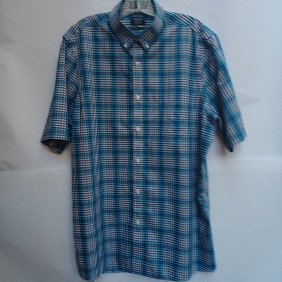 Nordstrom Other - Nordstrom Short Sleeve Button Down Shirt,  Blue, White, Black Check, Size L